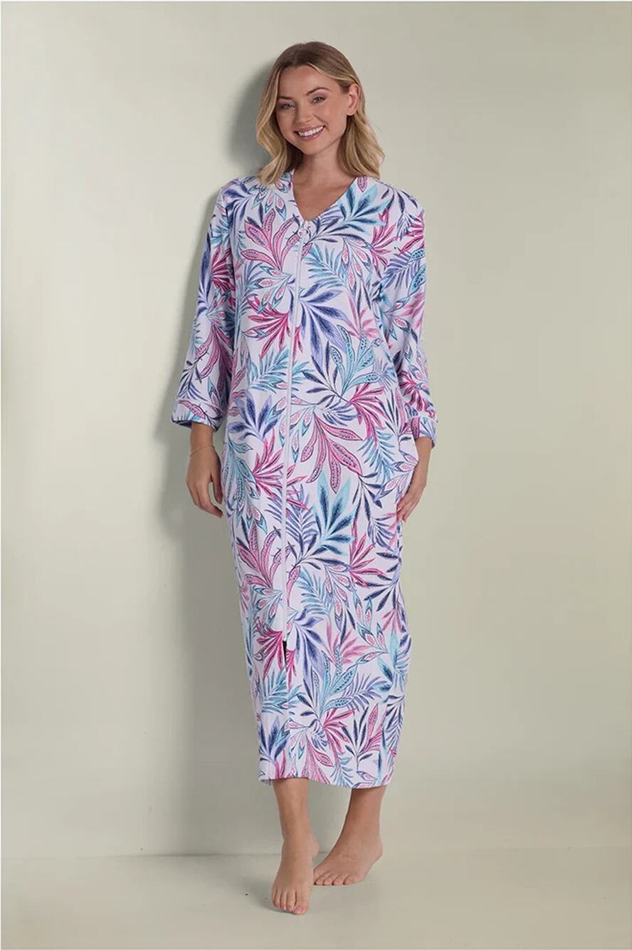 Miss Elaine Interlock Knit Long Robe Women S Palm Fronds Tropical Coastal Boho